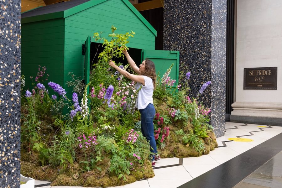 Selfridges Garden Centre opening day Monday 21 June 2021 featuring botanical artist Carly Rogers c